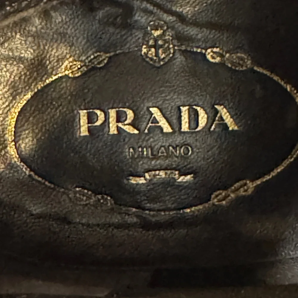 Prada Vintage Ankle Boots Y2K Brown Leather Buckle Square Pointed Chisel Toe 38
